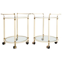 Pair of Mid-Century Modern Cream and Brass Bar Carts Drinks Trolley by Orsenigo