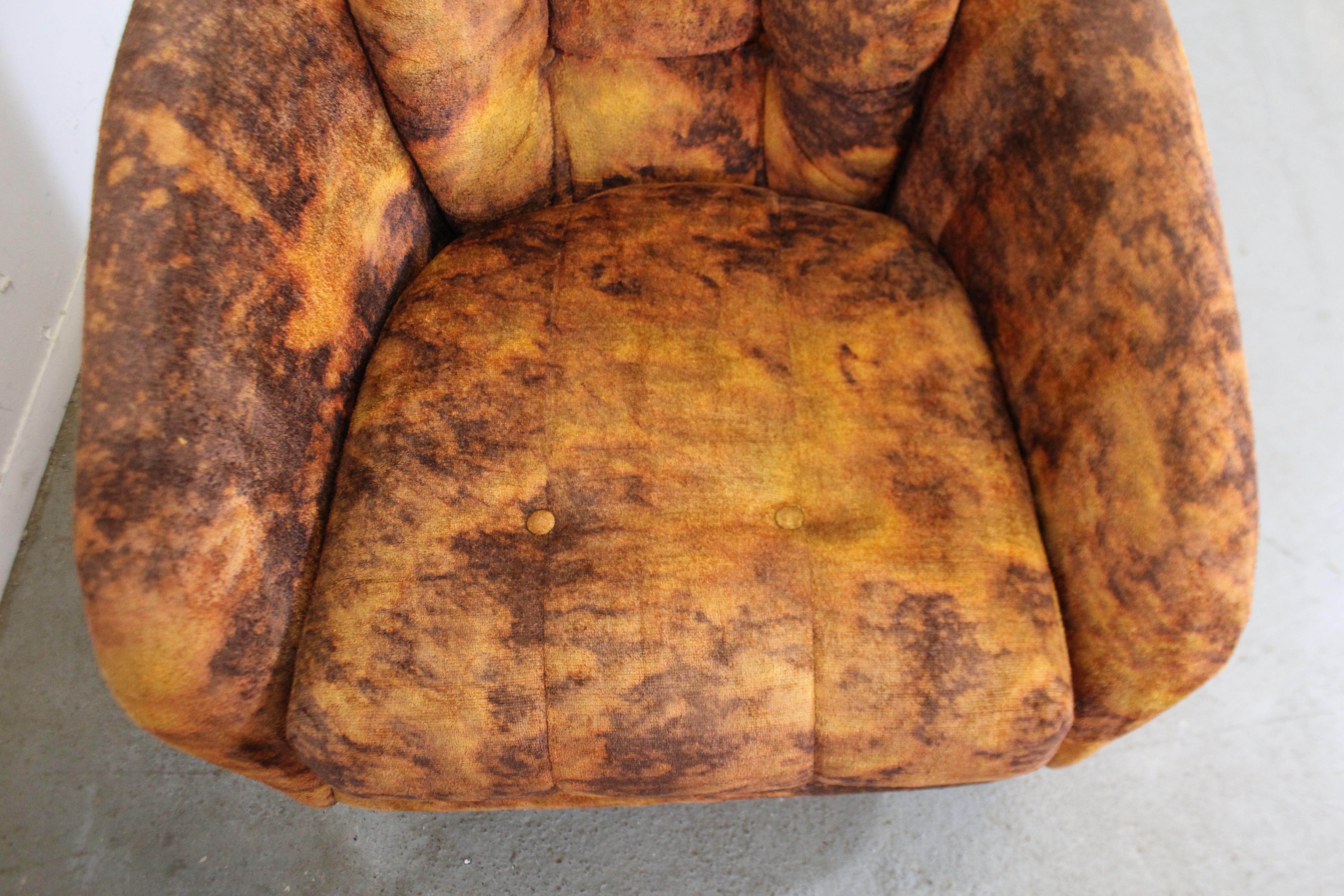 Pair of Mid-Century Modern Crushed Velvet Milo Baughman Style Swivel Club Chairs 1