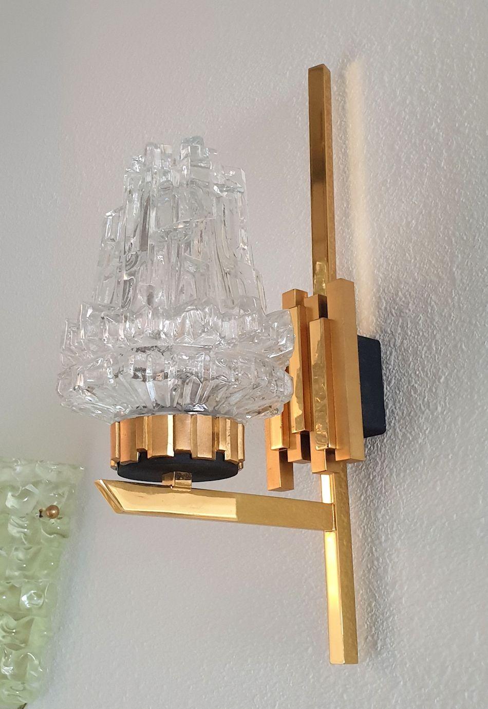 French Mid Century Modern Cut Crystal Sconces by Maison Arlus - a pair