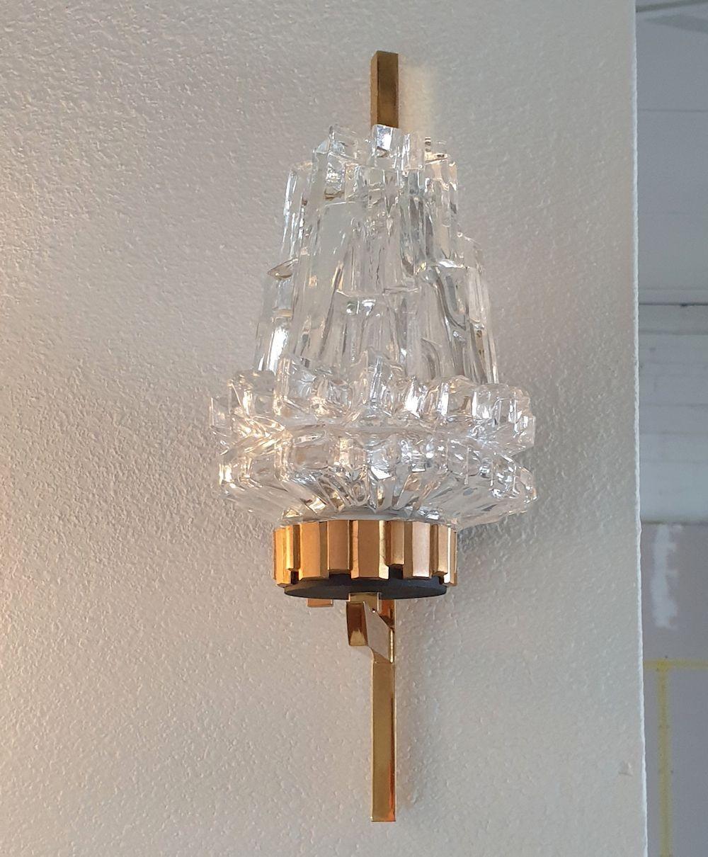 Mid Century Modern Cut Crystal Sconces by Maison Arlus - a pair In Good Condition In Dallas, TX