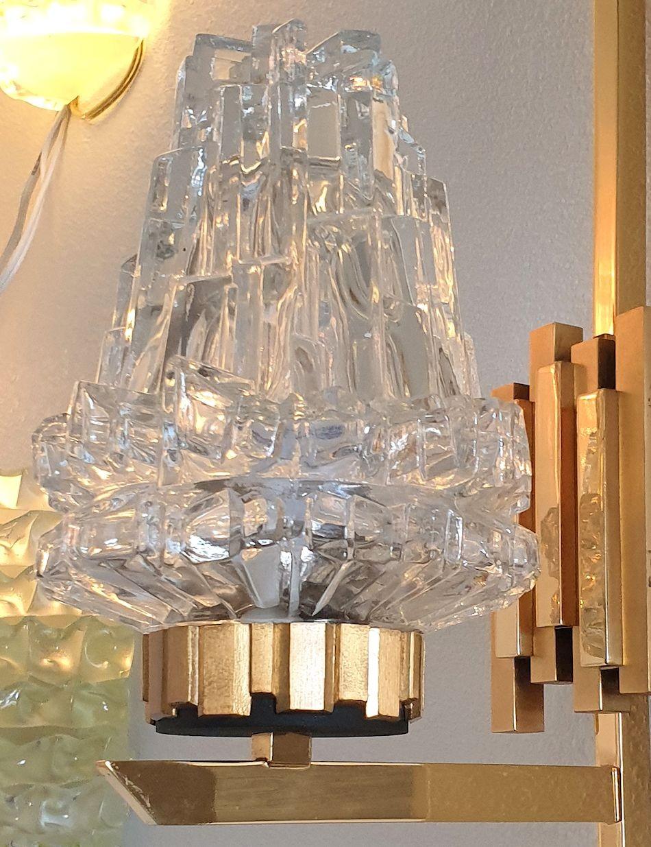 Brass Mid Century Modern Cut Crystal Sconces by Maison Arlus - a pair