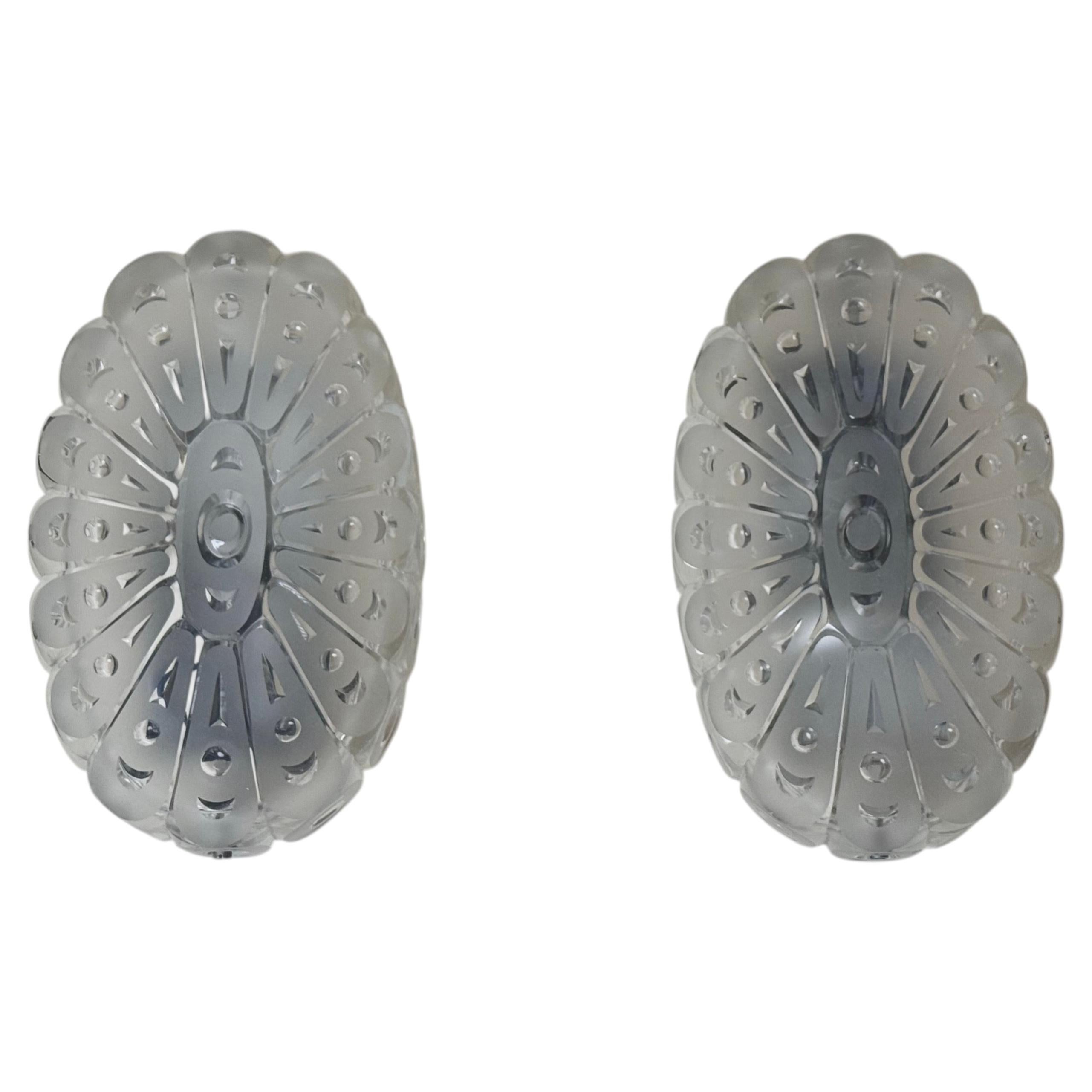 Pair of Mid-Century Modern Crystal Glass Wall Sconces by Peill & Putzler Germany