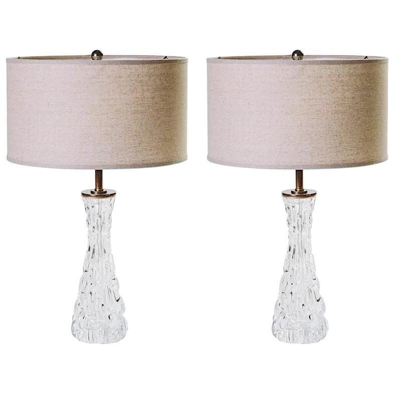 Pair of Mid-Century Modern Crystal Ice Lamps by Carl Fagerlund for Orrefors