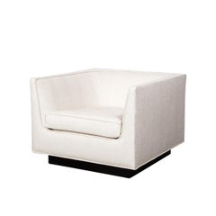 Pair of Mid-Century Modern Cube Club Chairs in Pearlescent Holly Hunt Fabric