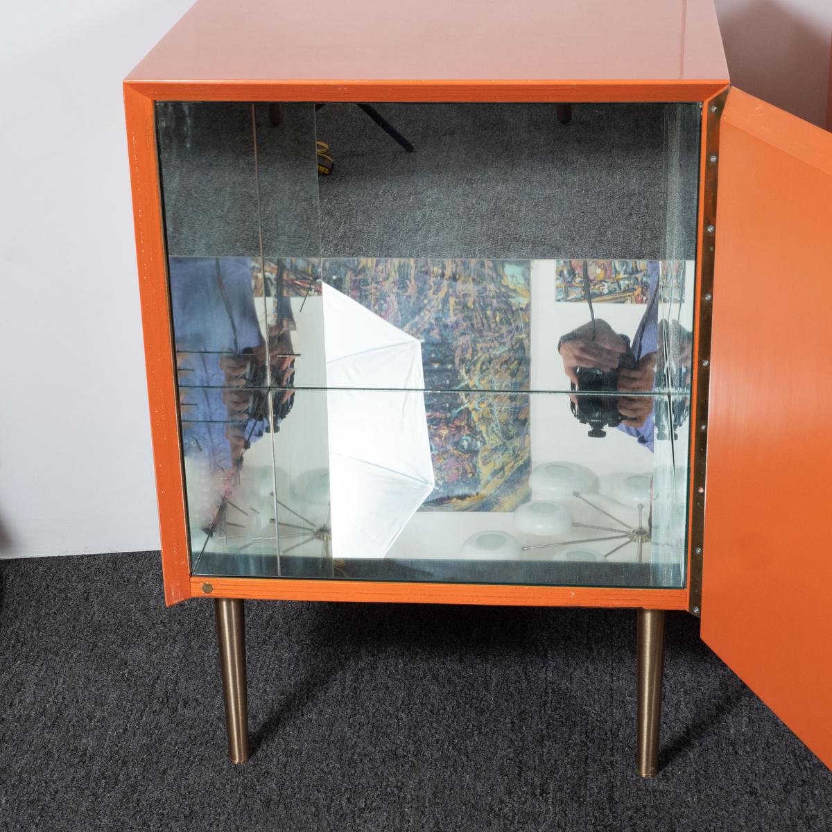 Pair of Mid-Century Modern Cubic Orange Cabinets For Sale 3