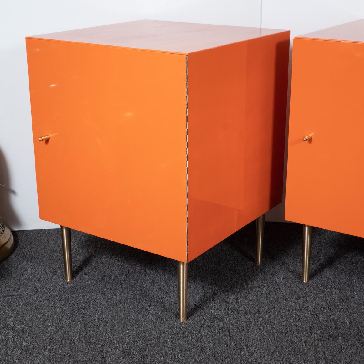 Pair of Mid-Century Modern Cubic Orange Cabinets For Sale 4