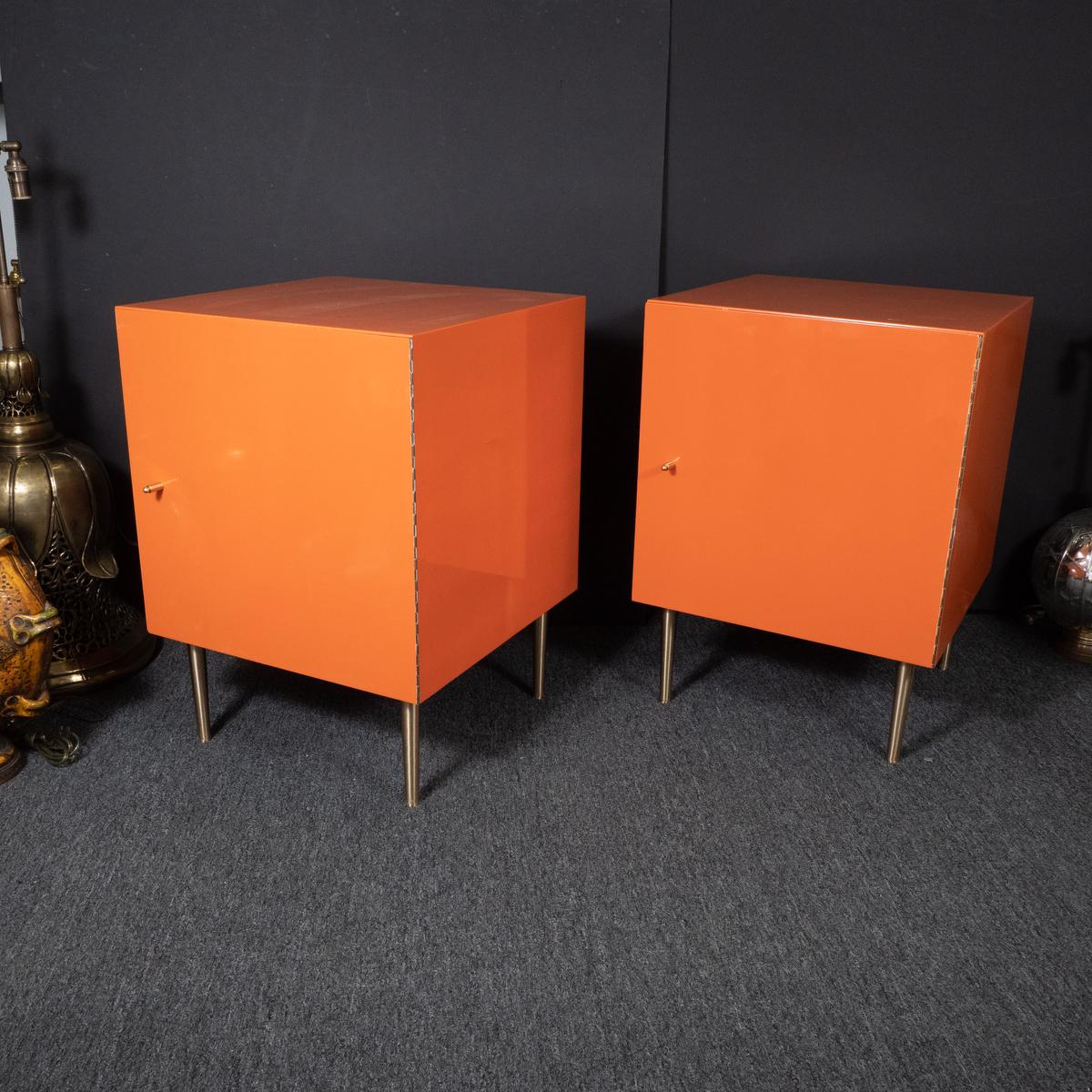 American Pair of Mid-Century Modern Cubic Orange Cabinets For Sale