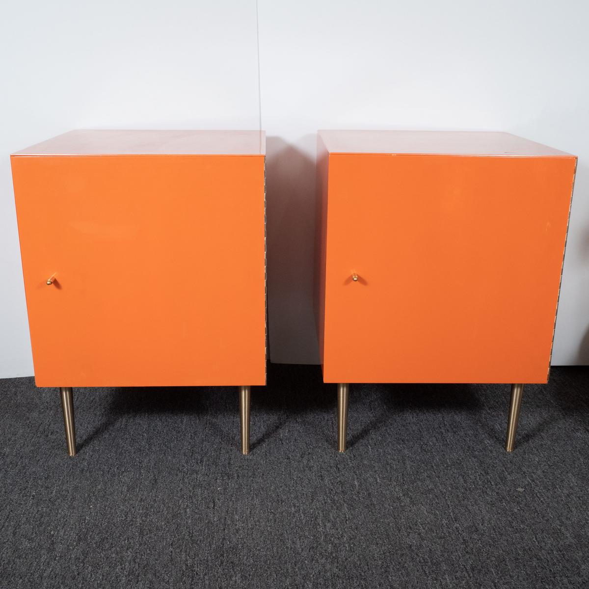 Pair of Mid-Century Modern Cubic Orange Cabinets In Good Condition For Sale In Tarrytown, NY