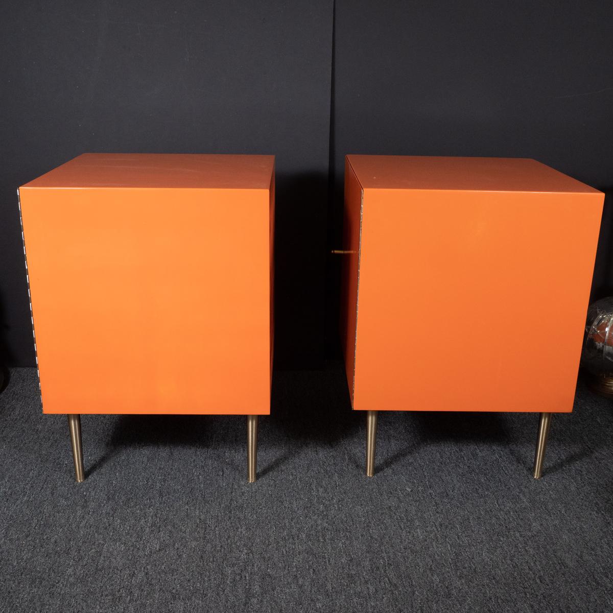 Late 20th Century Pair of Mid-Century Modern Cubic Orange Cabinets For Sale