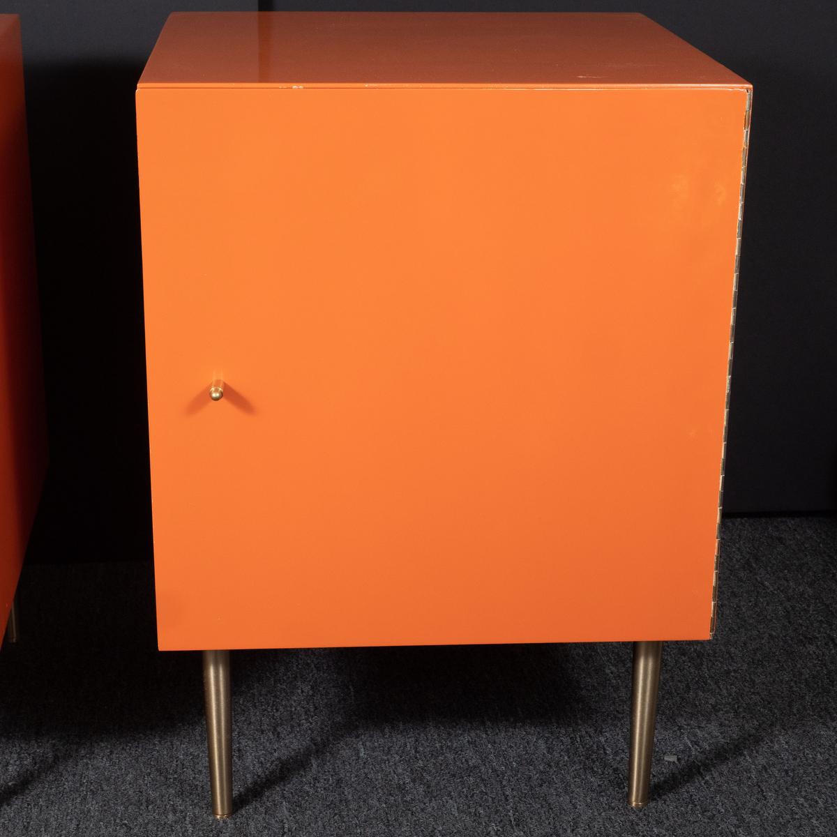 Pair of Mid-Century Modern Cubic Orange Cabinets For Sale 1