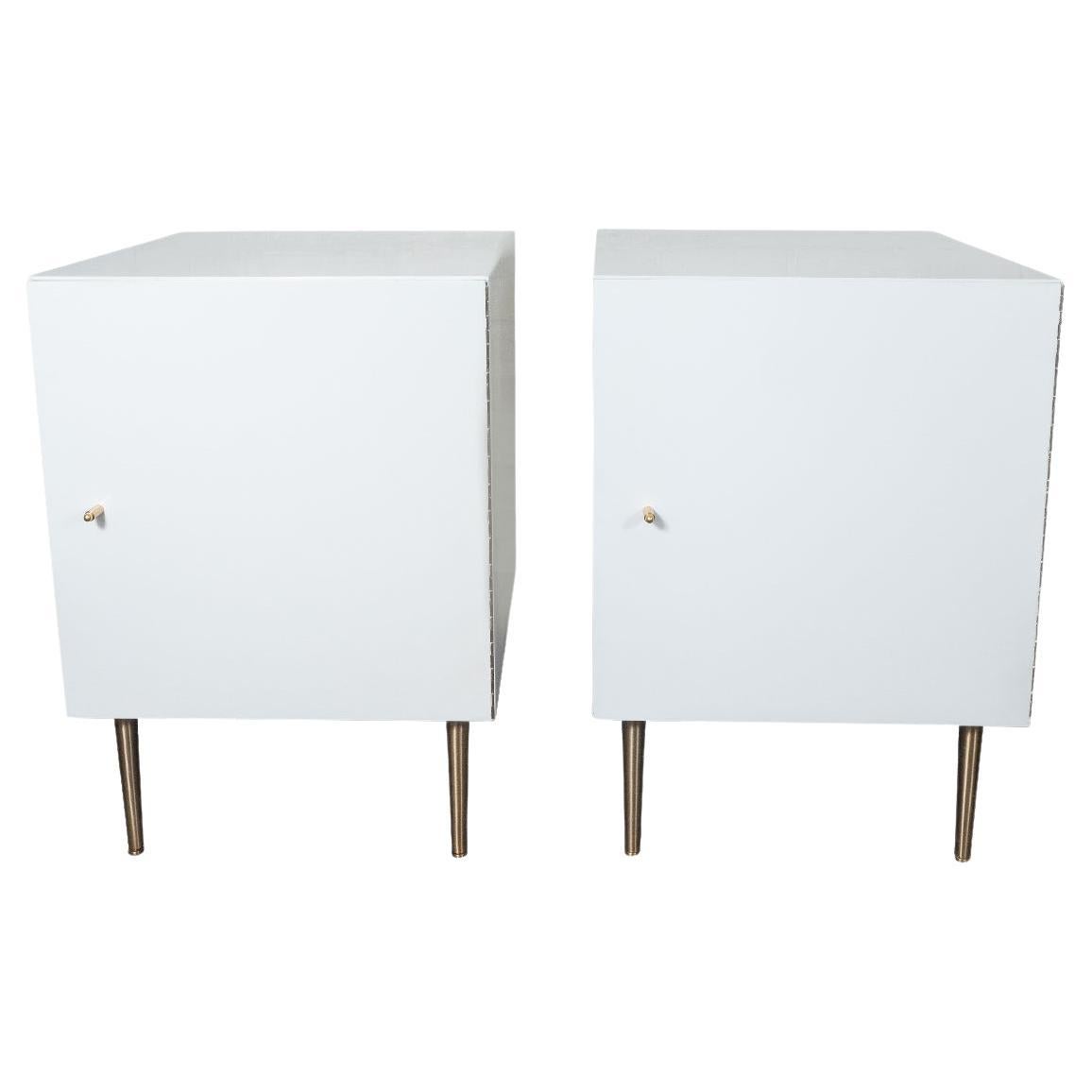 Pair of Mid-Century Modern Cubic White Cabinets For Sale