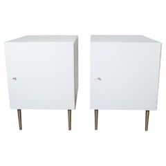 Used Pair of Mid-Century Modern Cubic White Cabinets