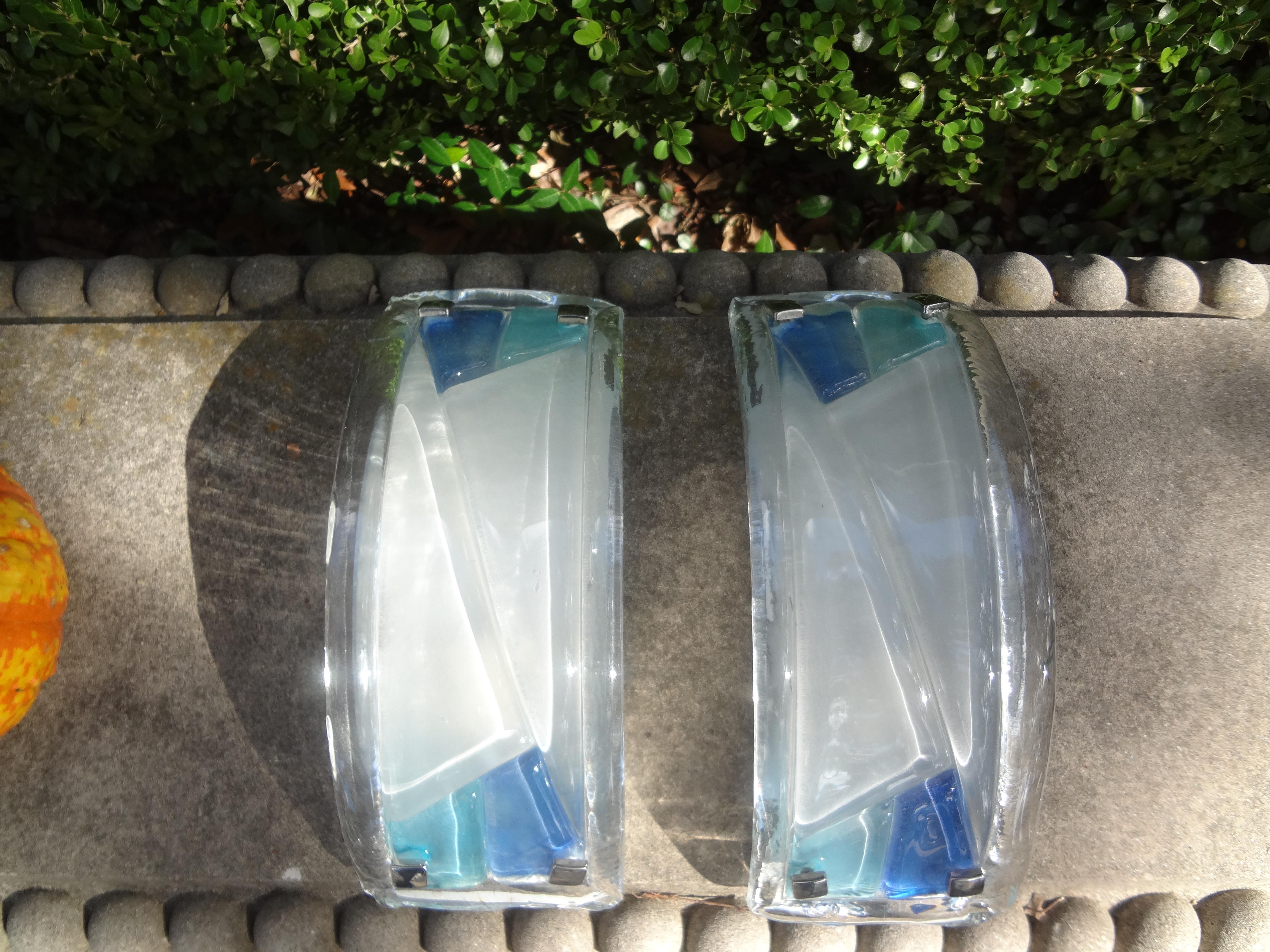 Blown Glass Pair of Mid-Century Modern Cubist Murano Sconces For Sale