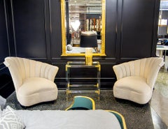 Pair of Mid-Century Modern Curved Channel Back Lounge Chairs