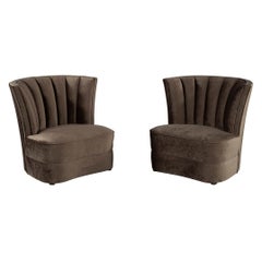 Pair of Mid-Century Modern Curved Channel Back Lounge Chairs