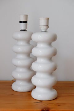 Pair of Mid Century Modern Curvy Brutalist White Ceramic Table Lamps
