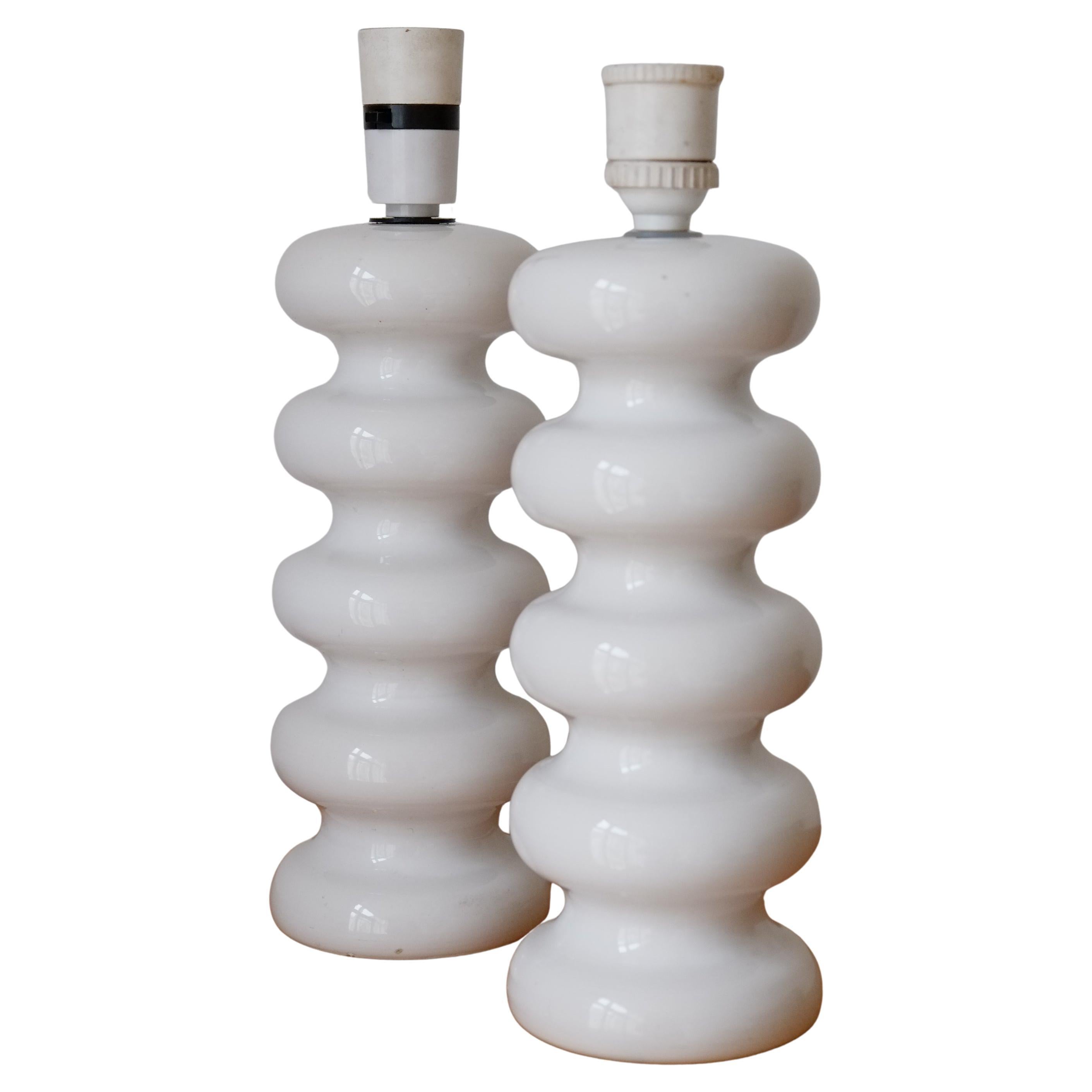 Pair of Mid Century Modern Curvy Brutalist White Ceramic Table Lamps