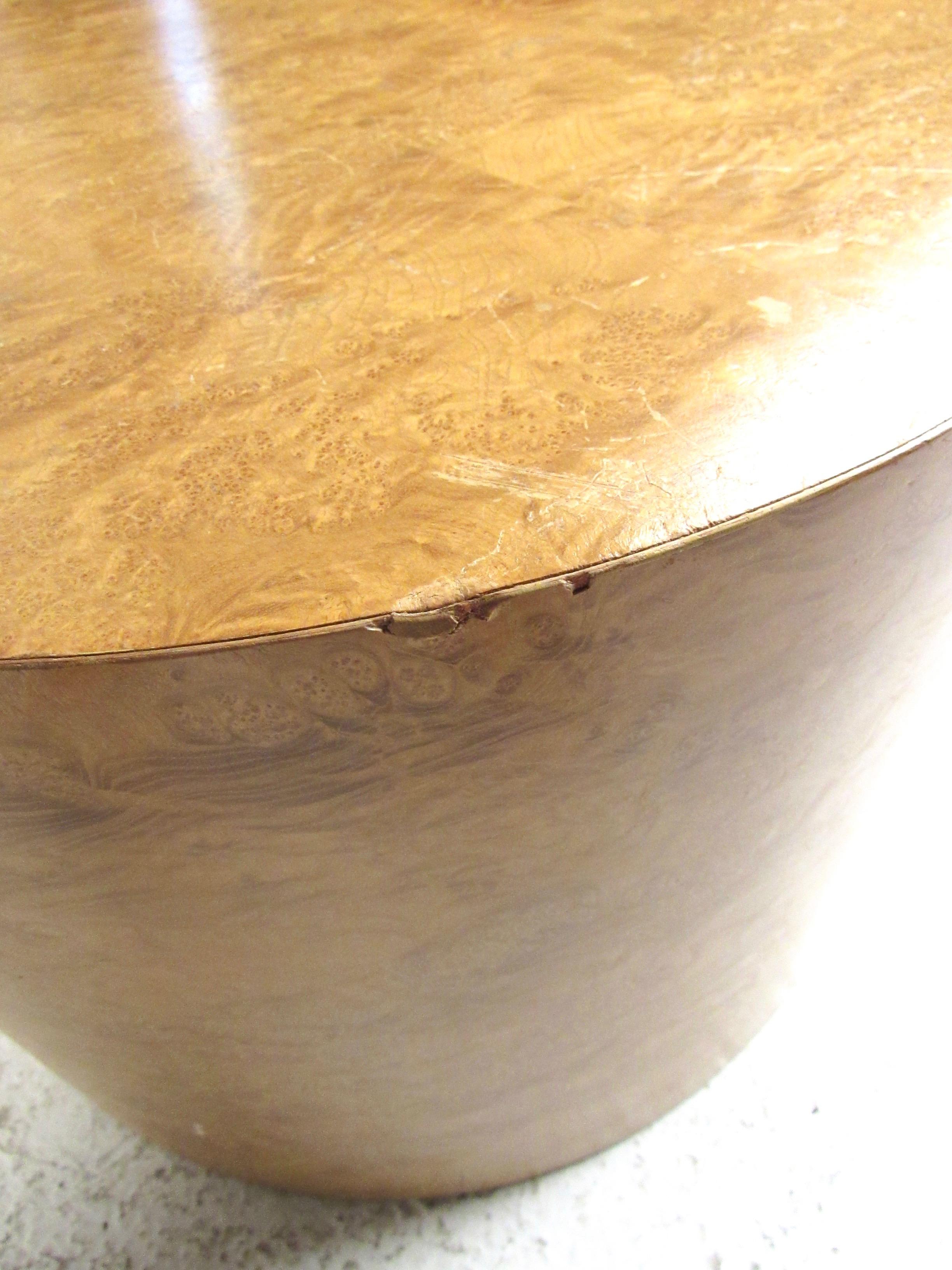 Pair of Mid-Century Cylinder End Tables in Burl Finish 4