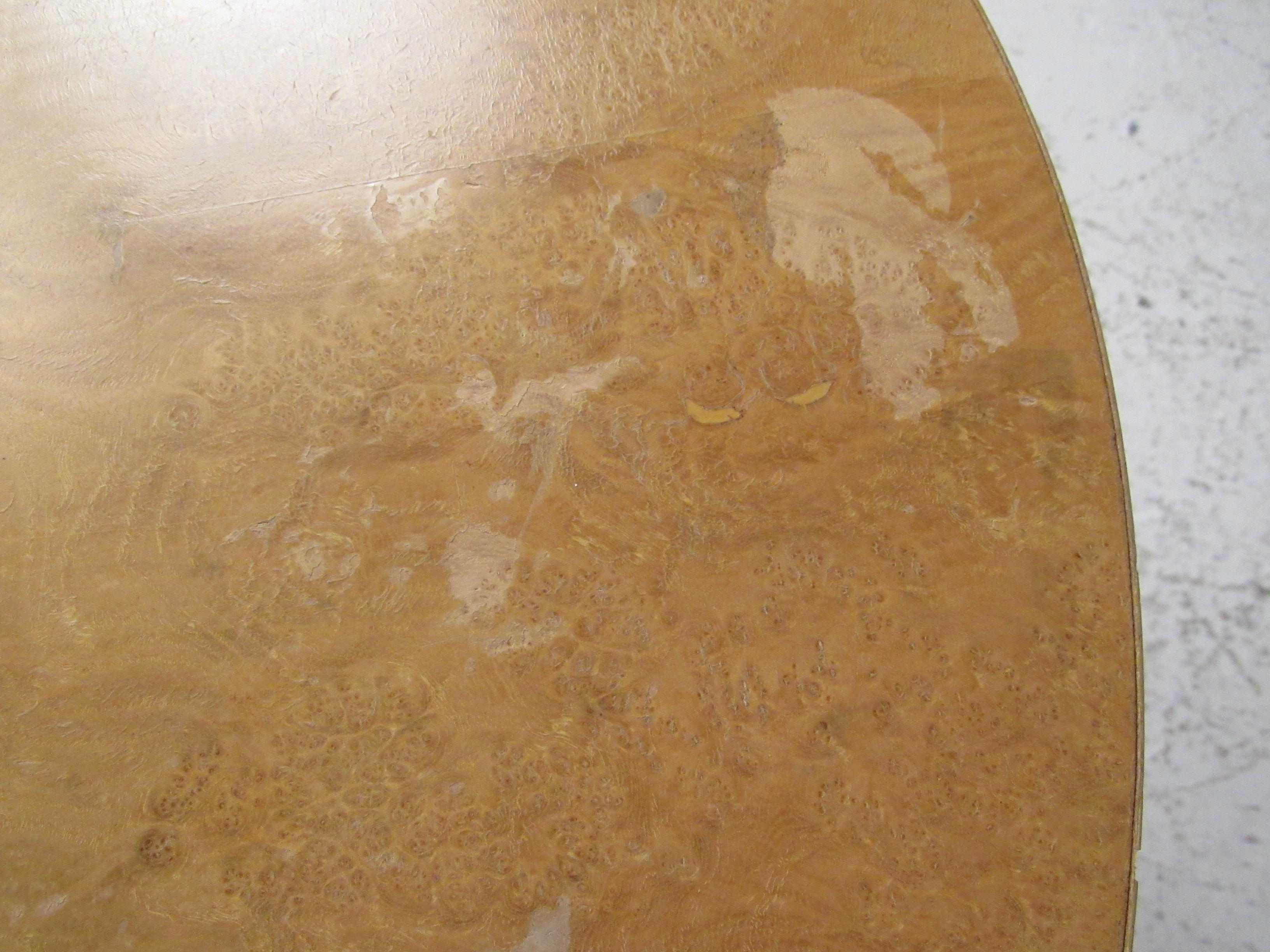 Pair of Mid-Century Cylinder End Tables in Burl Finish 5