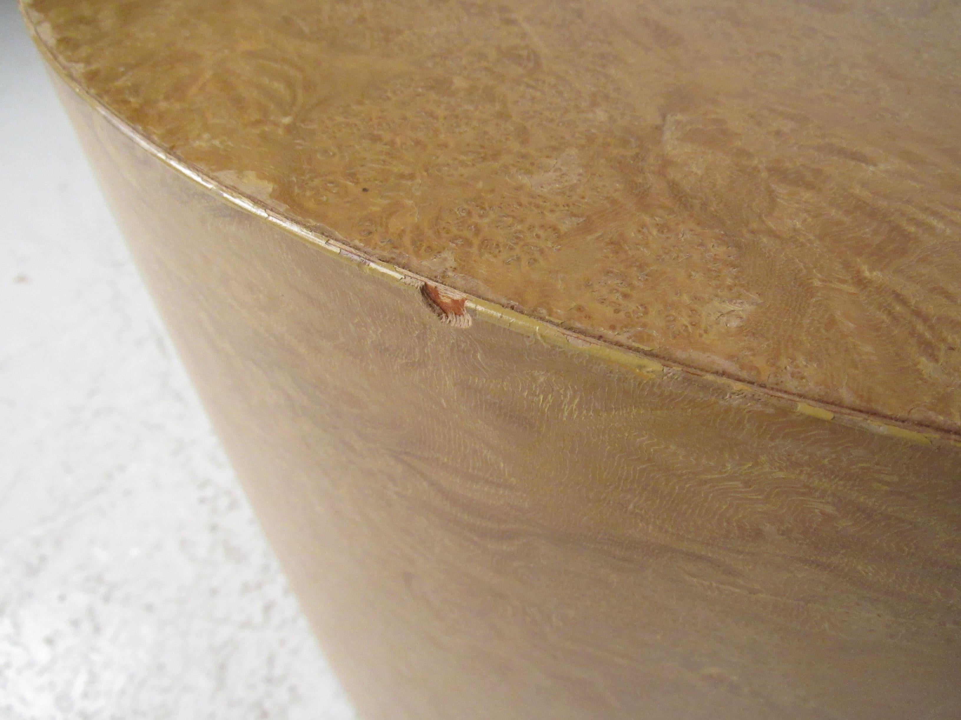 Pair of Mid-Century Cylinder End Tables in Burl Finish 9