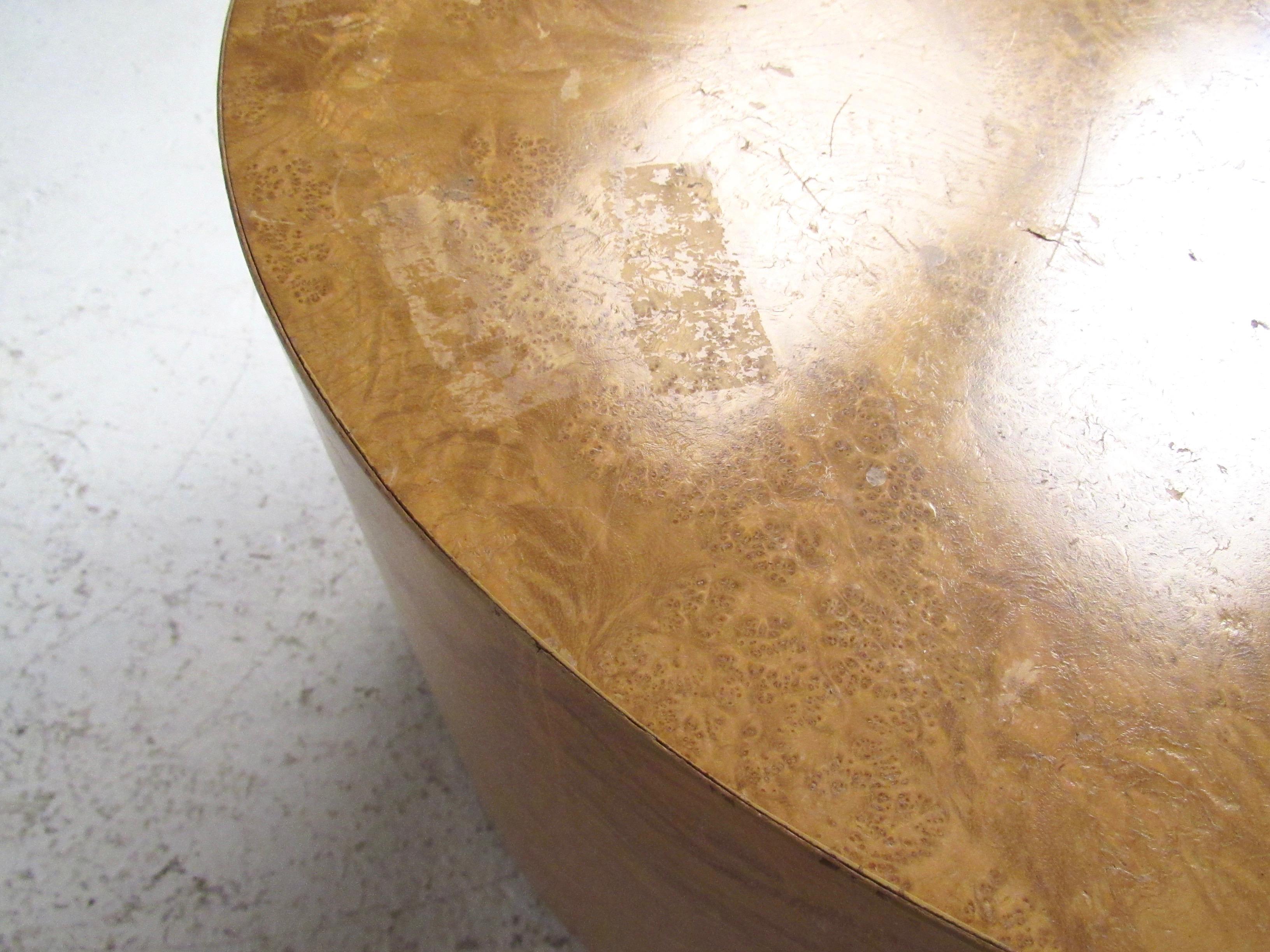 Pair of Mid-Century Cylinder End Tables in Burl Finish 3