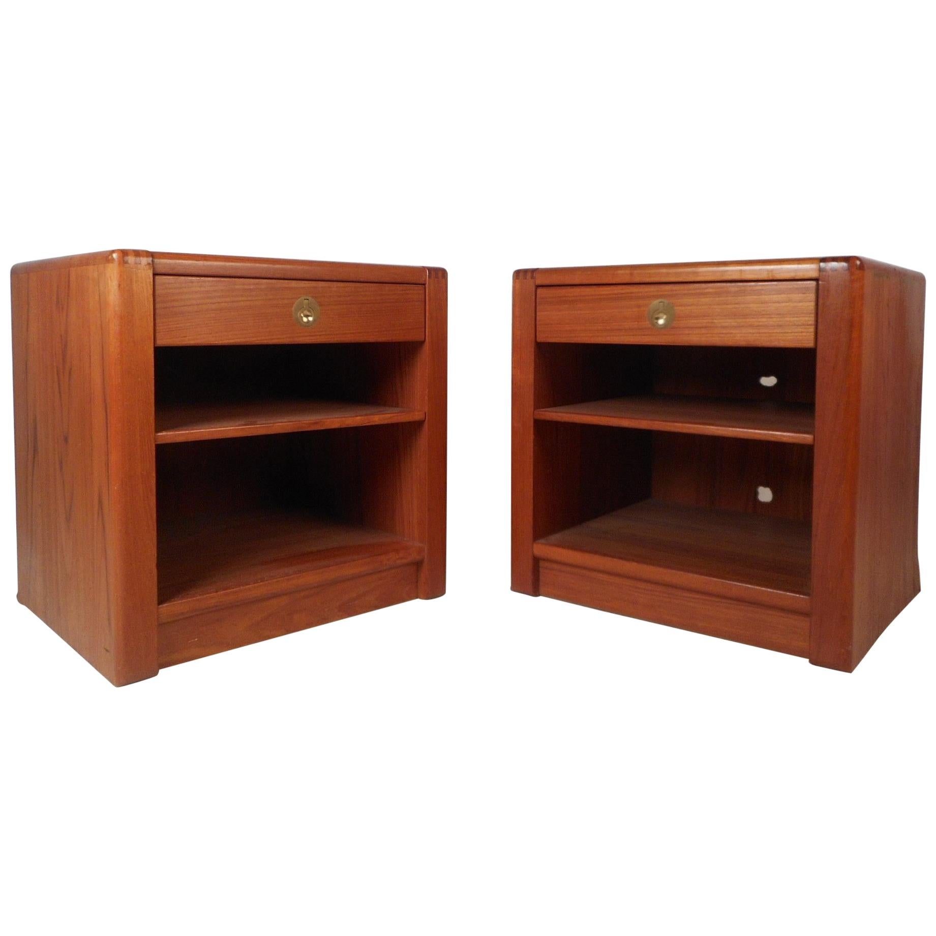 Pair of Mid-Century Modern D-Scan Captain Line Teak Nightstands For Sale