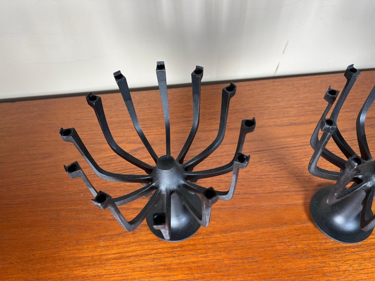 Pair of MidCentury Modern Danish Cast Iron Candle Holders Candelabras
