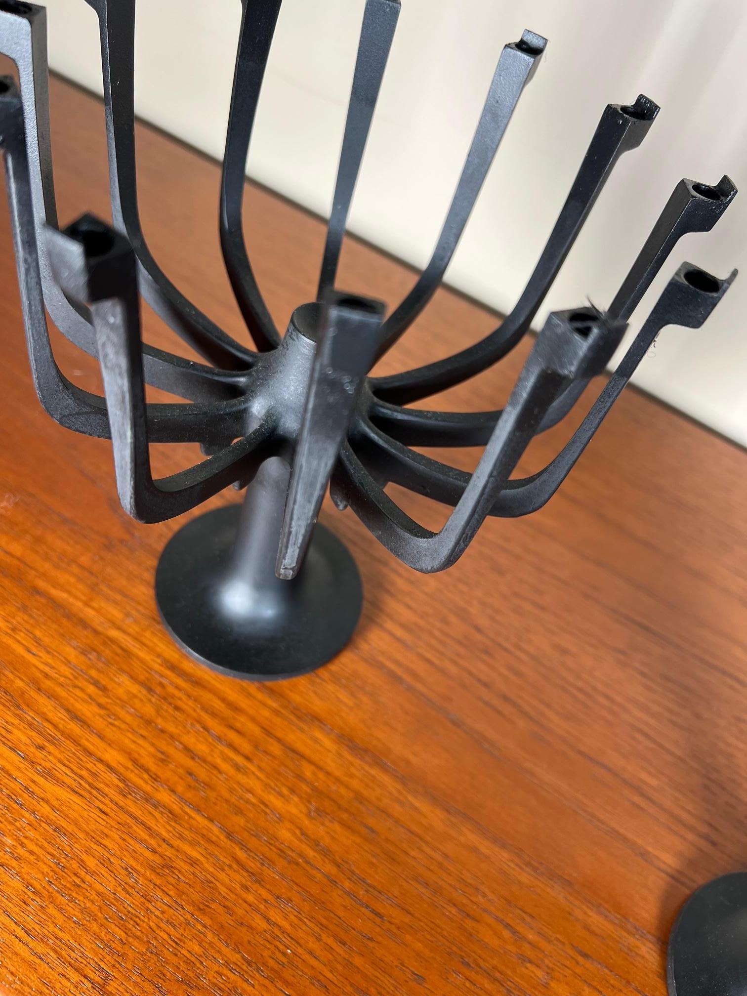 Pair of Mid-Century Modern Danish Cast Iron Candle Holders Candelabras Dansk In Good Condition For Sale In Atlanta, GA