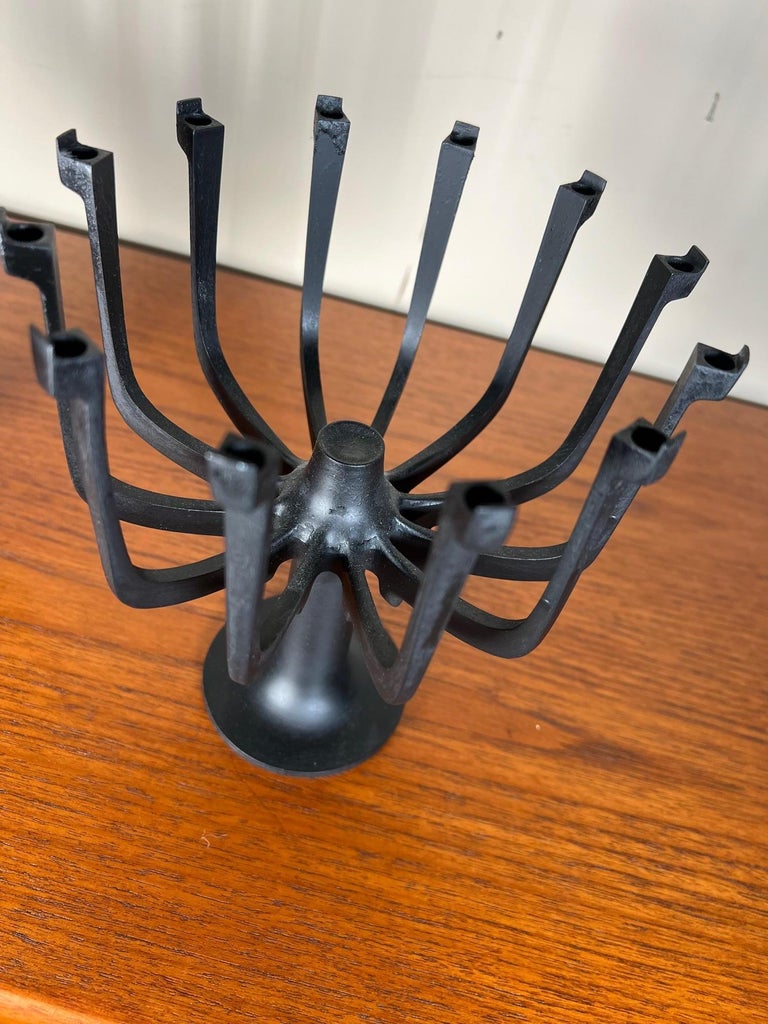 Pair of MidCentury Modern Danish Cast Iron Candle Holders Candelabras