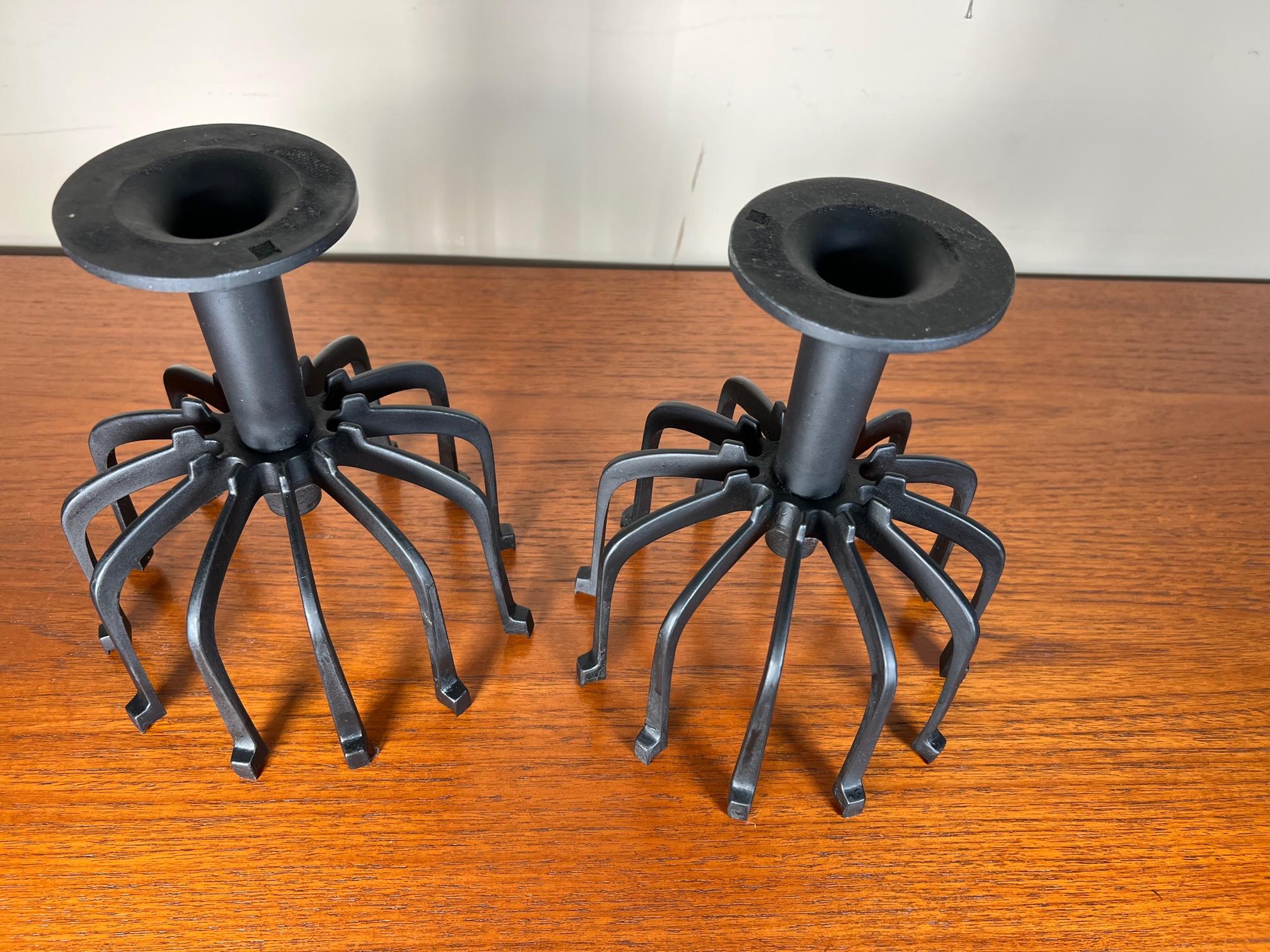 Pair of Mid-Century Modern Danish Cast Iron Candle Holders Candelabras Dansk For Sale 3
