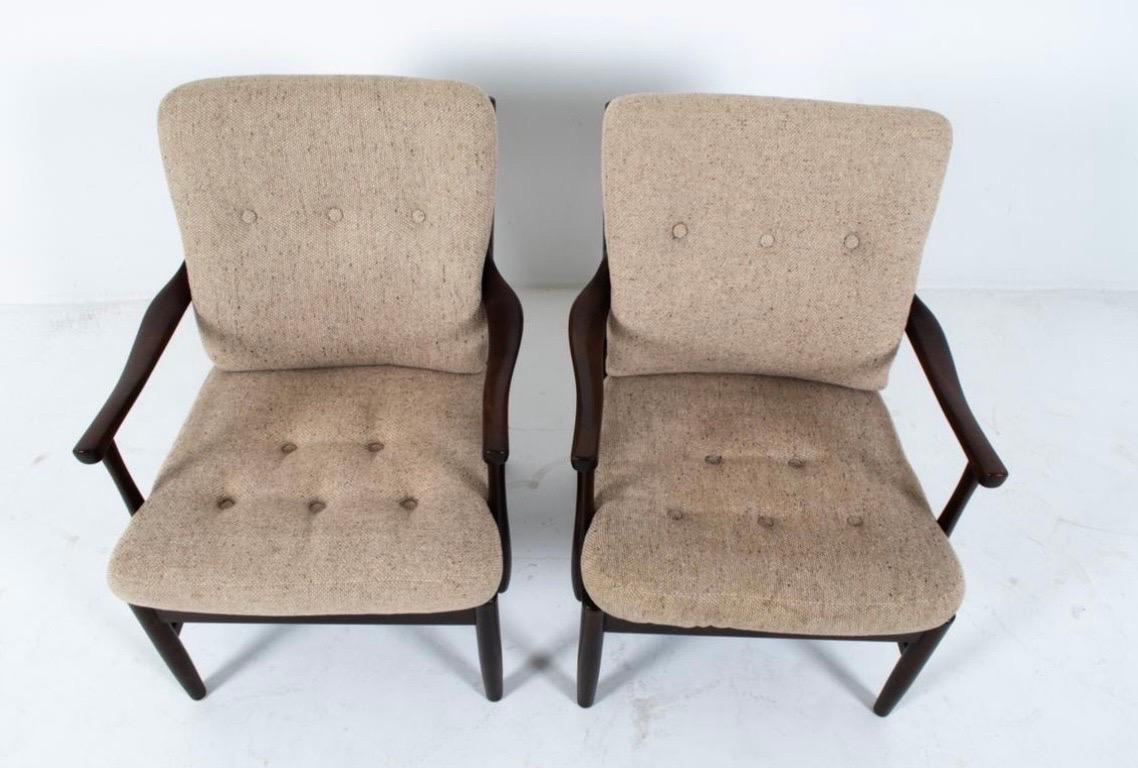 20th Century Pair of Mid Century Modern Danish Farstrup Lounge Chairs with Wool Tweed Fabric