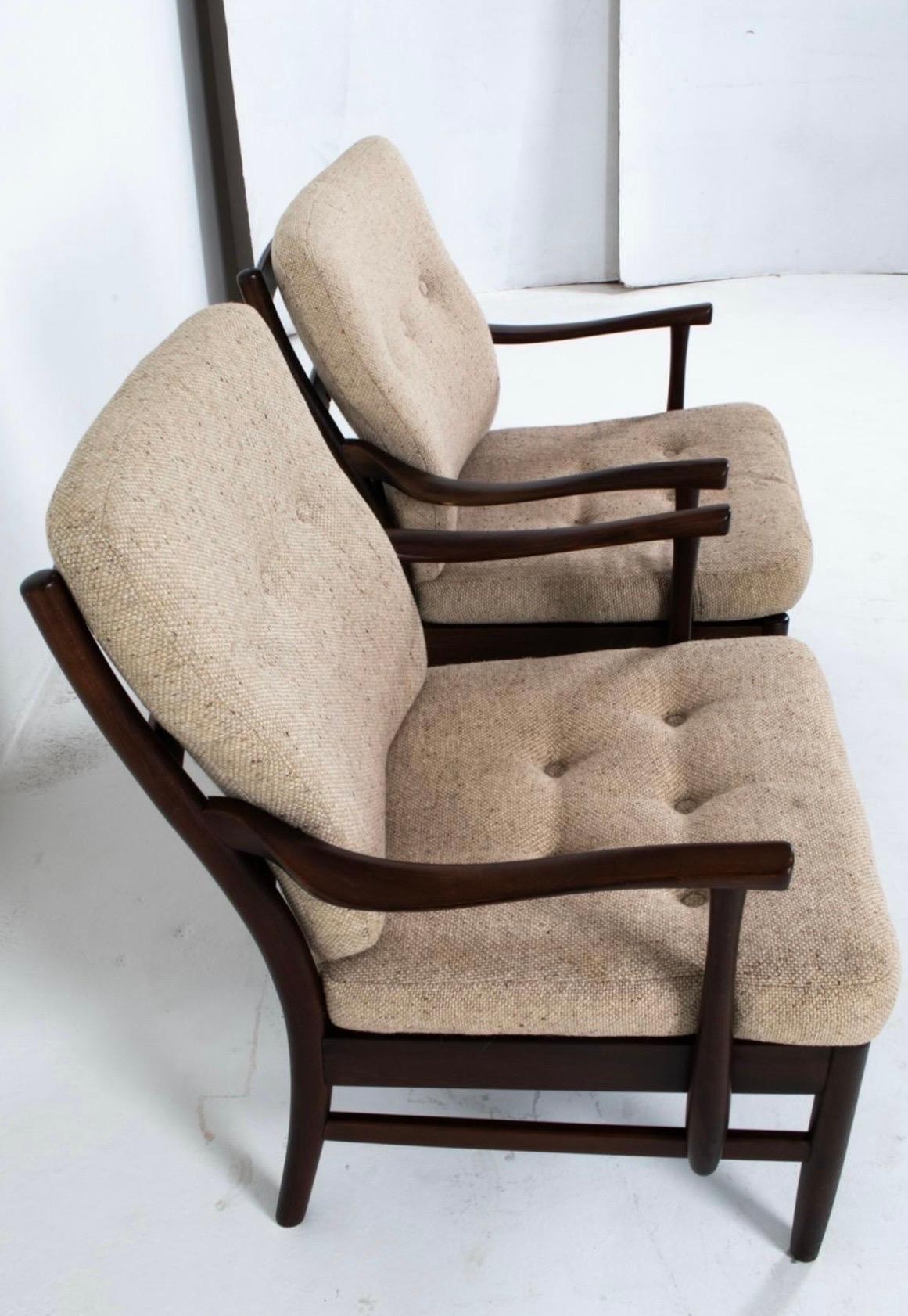Pair of Mid Century Modern Danish Farstrup Lounge Chairs with Wool Tweed Fabric 1