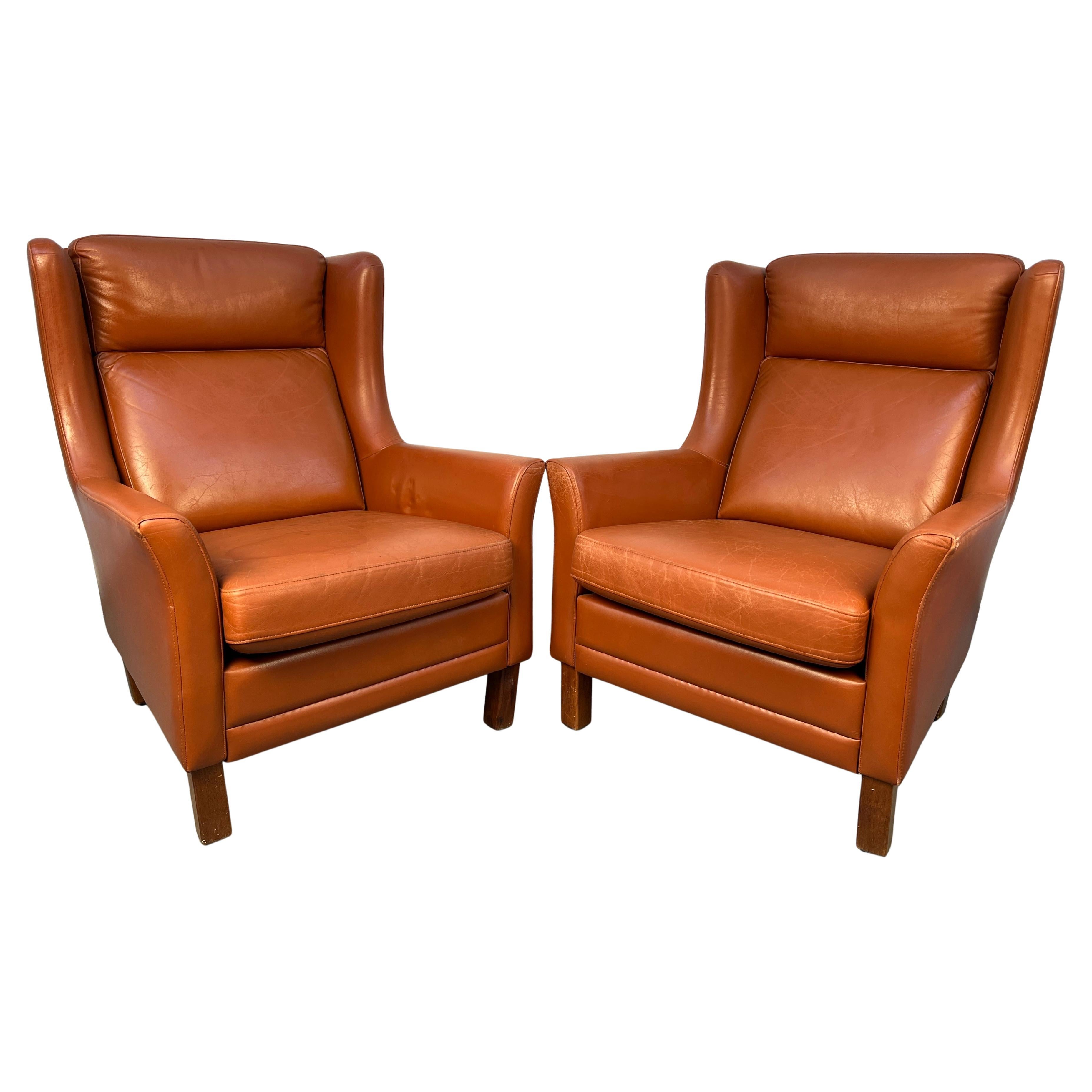 Pair of Mid-Century Modern Danish Leather Chairs by Wiels Møbler