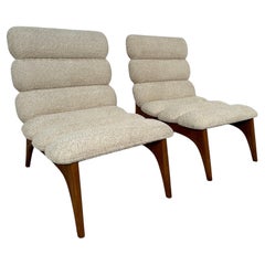 Retro Pair of Mid-Century Modern Danish Lounge Chairs in Boucle Fabric 1980s