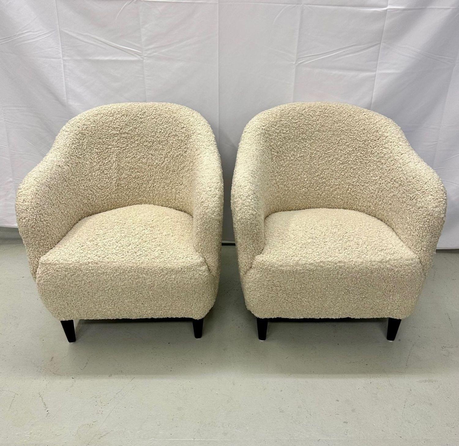 Mid-20th Century Pair of Mid-Century Modern Danish Lounge / Club / Barrel Chairs, Boucle, 1950s