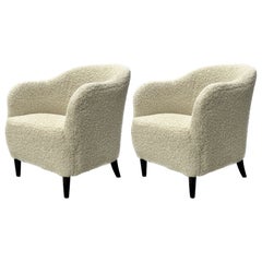 Pair of Mid-Century Modern Danish Lounge / Club / Barrel Chairs, Boucle, 1950s