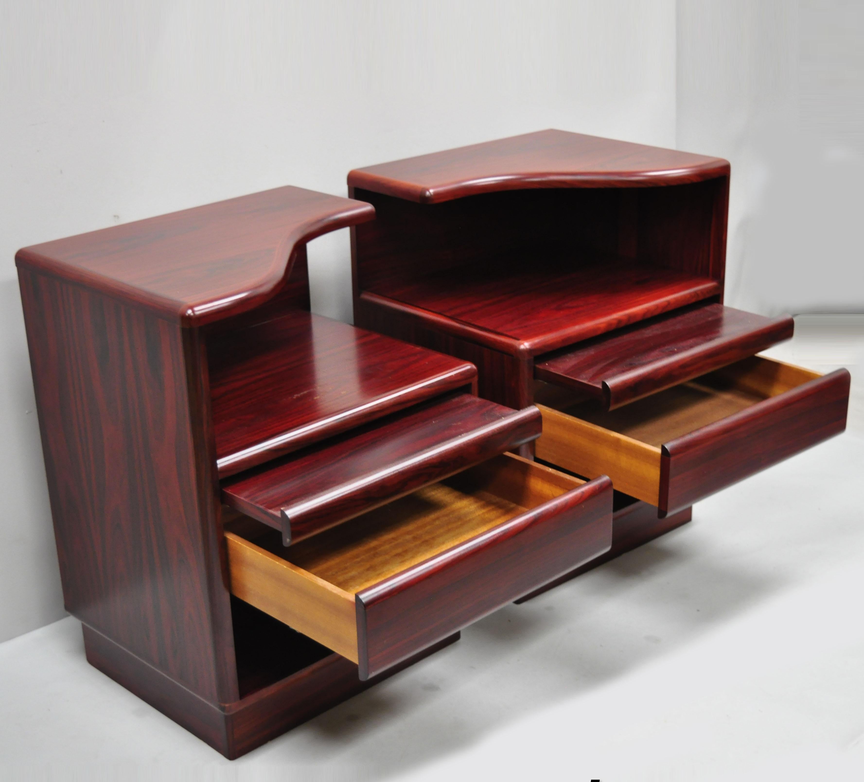 Veneer Pair of Mid-Century Modern Danish Modern Rosewood Nightstands Tables by Mobican