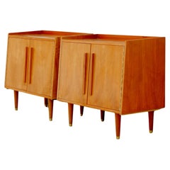 Vintage Pair of Mid-Century Modern Danish Record Cabinet Sideboard with Brass Feet