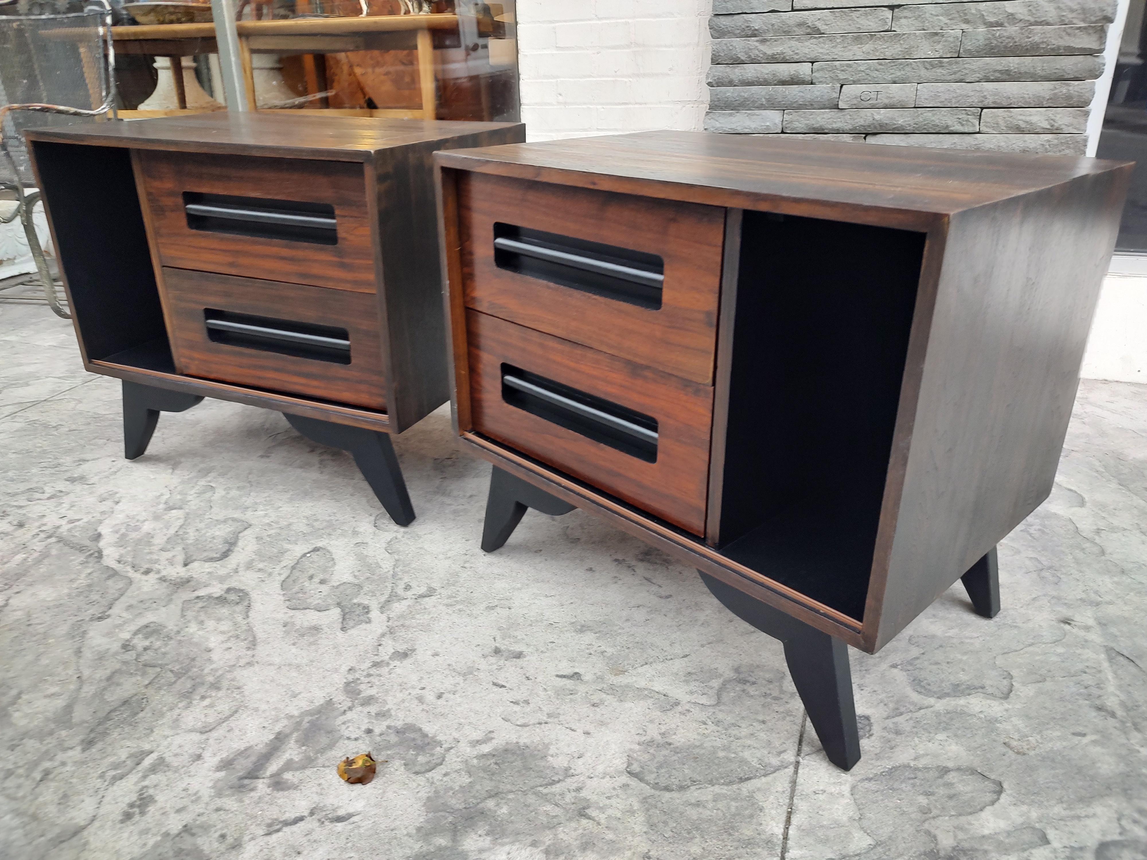Pair of Mid-Century Modern Danish Rosewood & Black Lacquer Nightstands C1970 For Sale 9