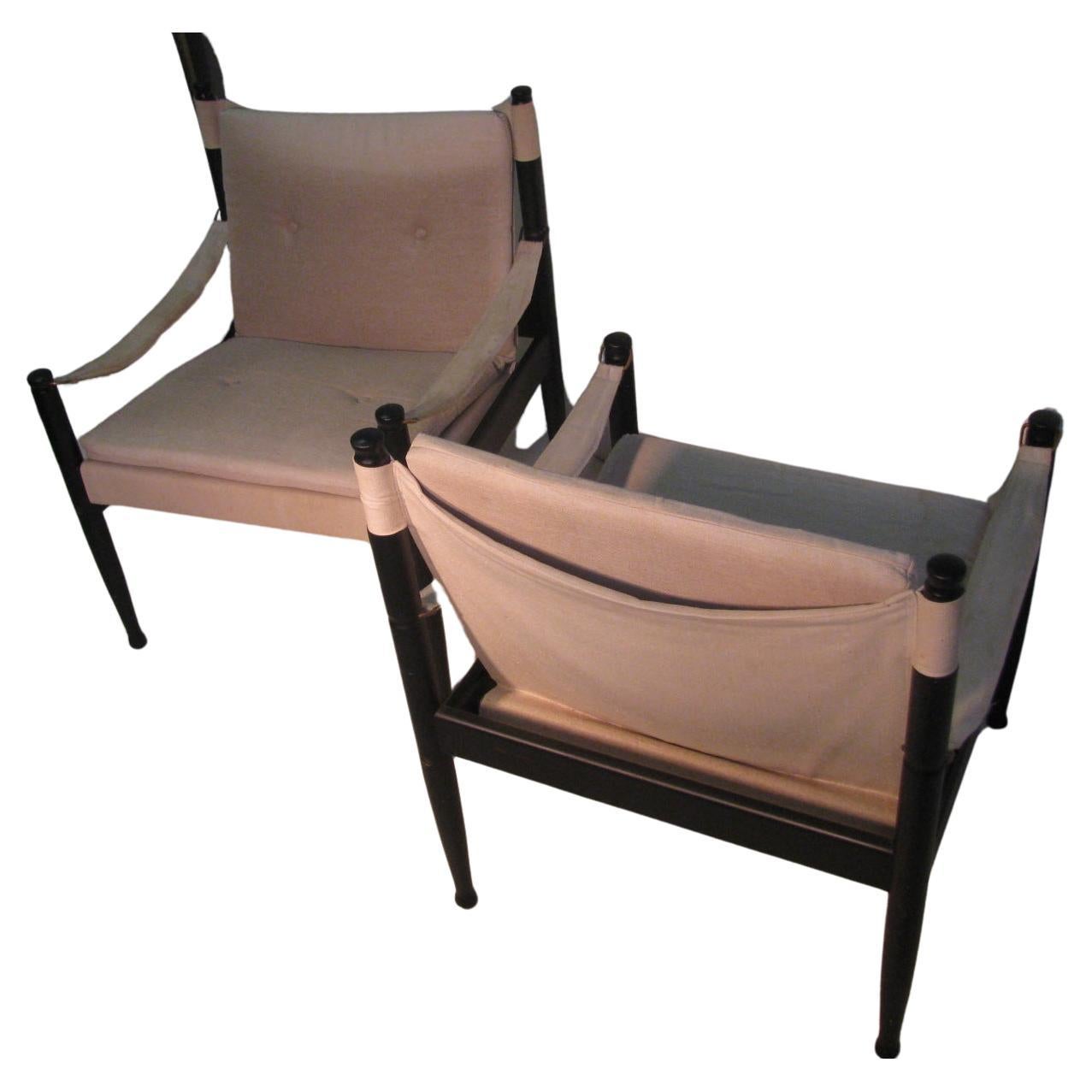 Pareja de sillones de campaña daneses Safari de mediados de siglo, de Erik Worts Escandinavo moderno en venta