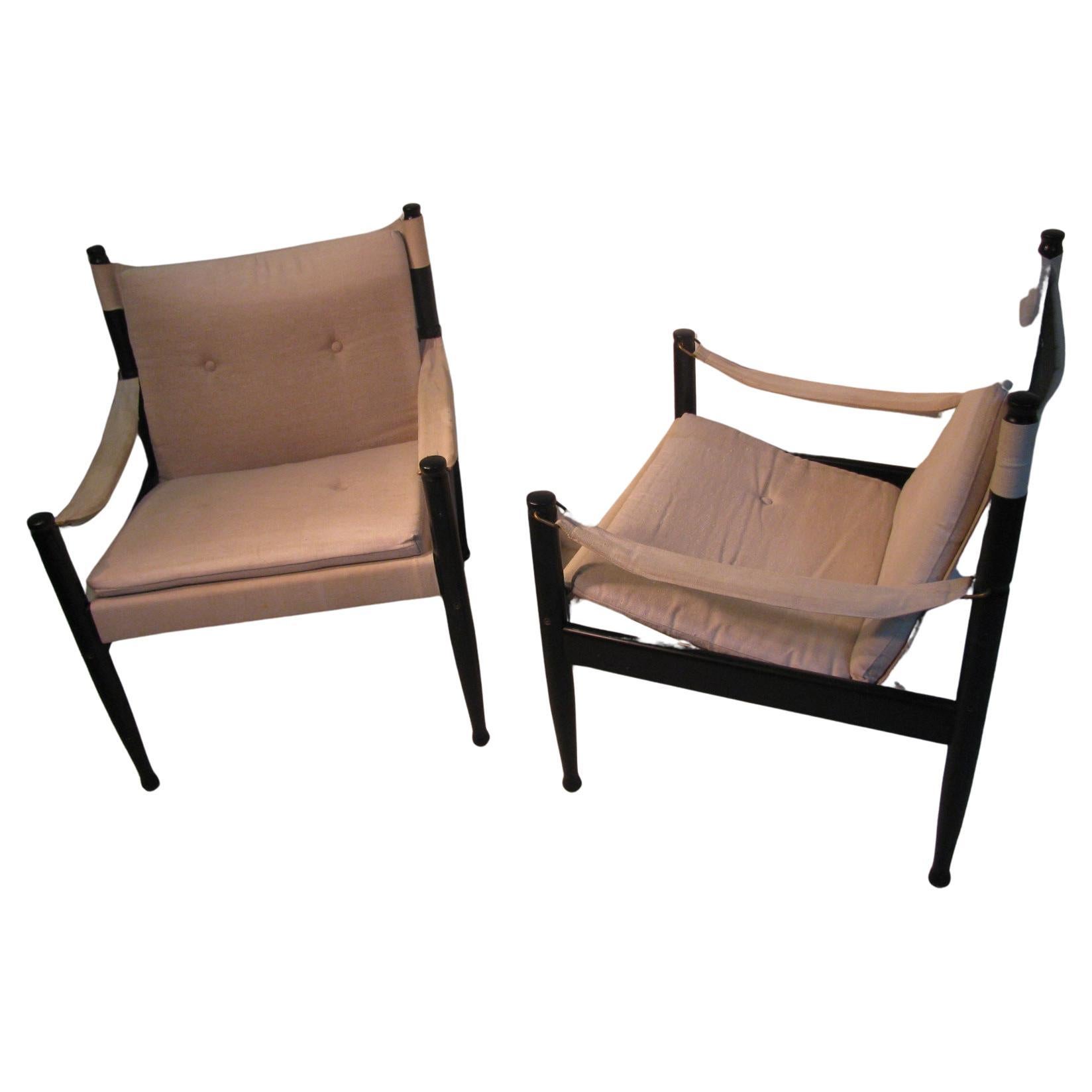 Pareja de sillones de campaña daneses Safari de mediados de siglo, de Erik Worts en Bueno estado para la venta en Port Jervis, NY