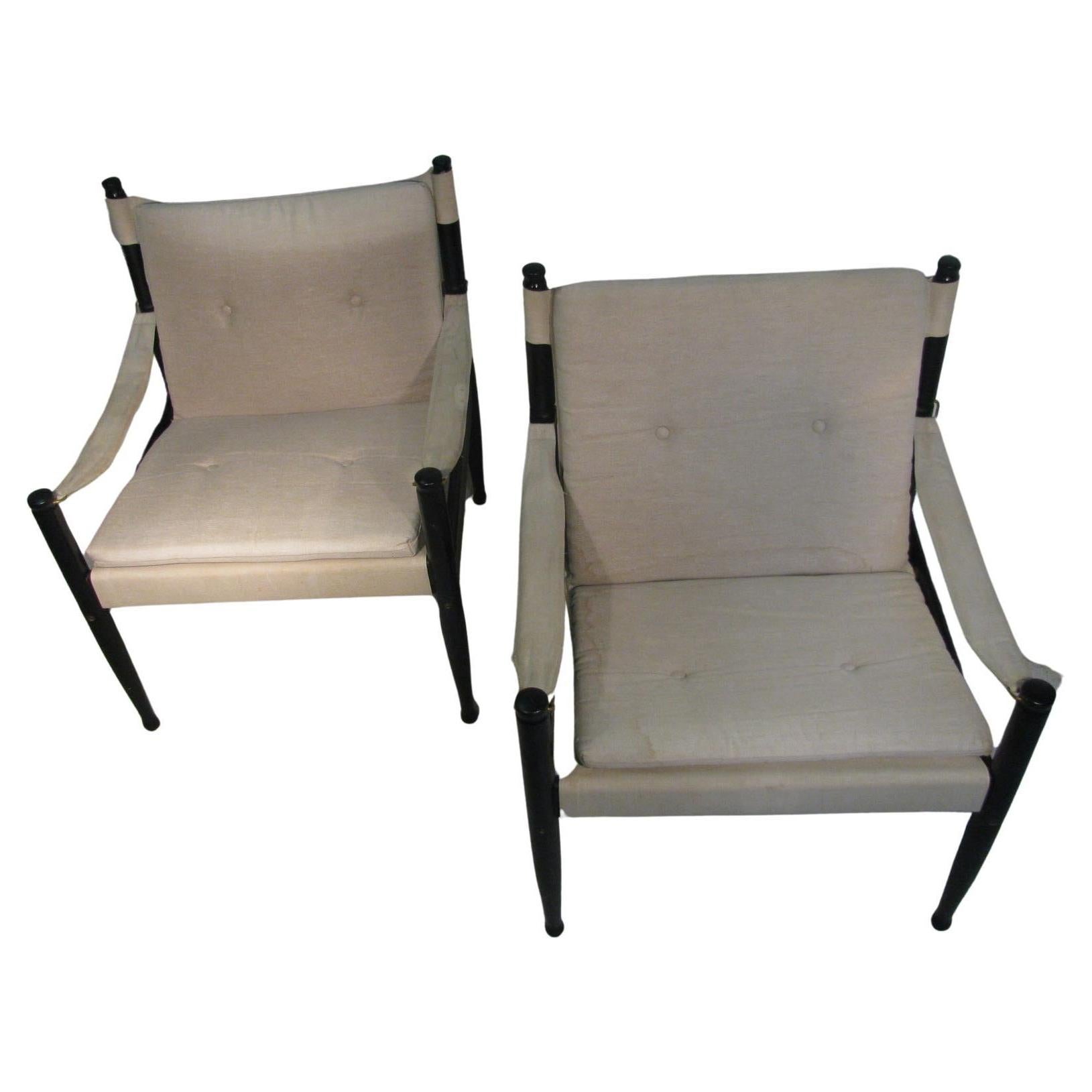 Pair of Mid-Century Modern Danish Safari Campaign Lounge Chairs by Erik Worts For Sale