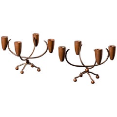 Pair of Mid-Century Modern Danish Scandinavian Copper Candlesticks, circa 1950