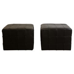 Pair of Mid-Century Modern Danish Square Patchwork Leather Ottoman by Desede