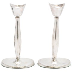 Pair of Mid-Century Modern Danish Sterling Silver Candlesticks by Cohr