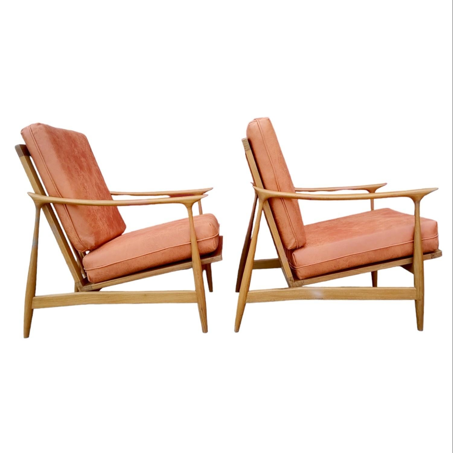 Upholstery Pair of Mid-Century Modern Danish Style Arm Chairs
