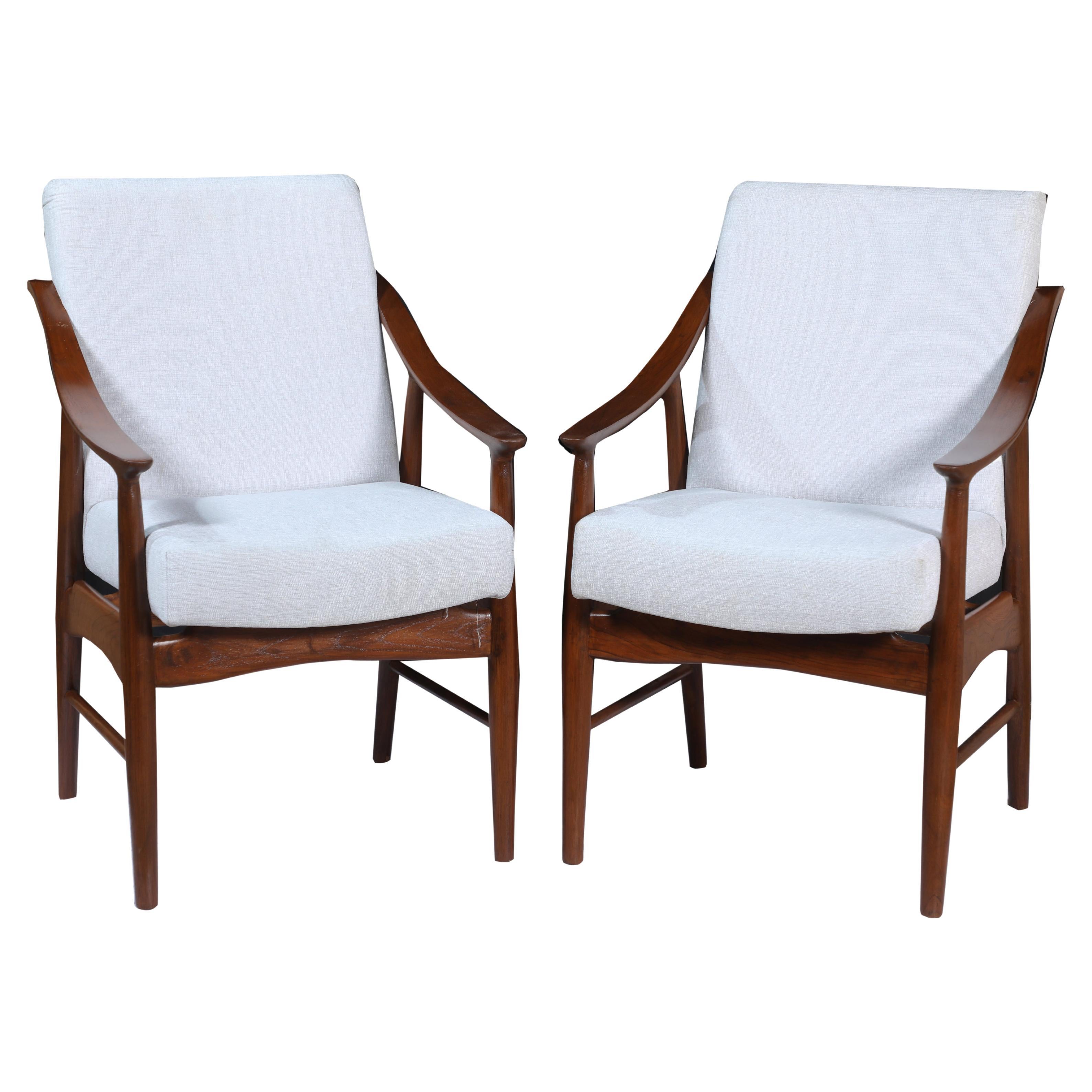 MidCentury Modern Teak Frame Arm Chairs For Sale at 1stDibs