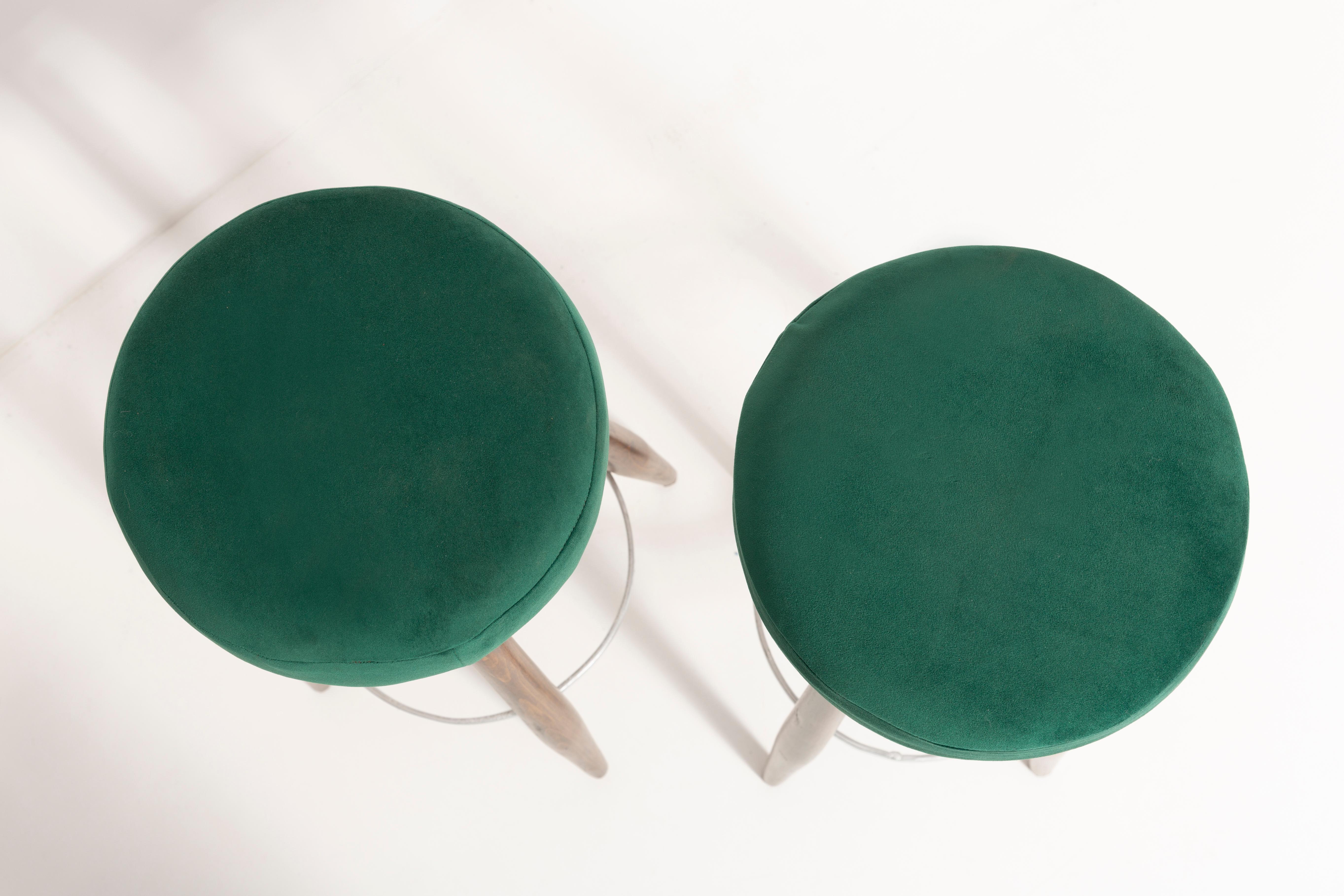 Pair of Mid-Century Modern Dark Green Velvet Bar Stools, 1960s 5
