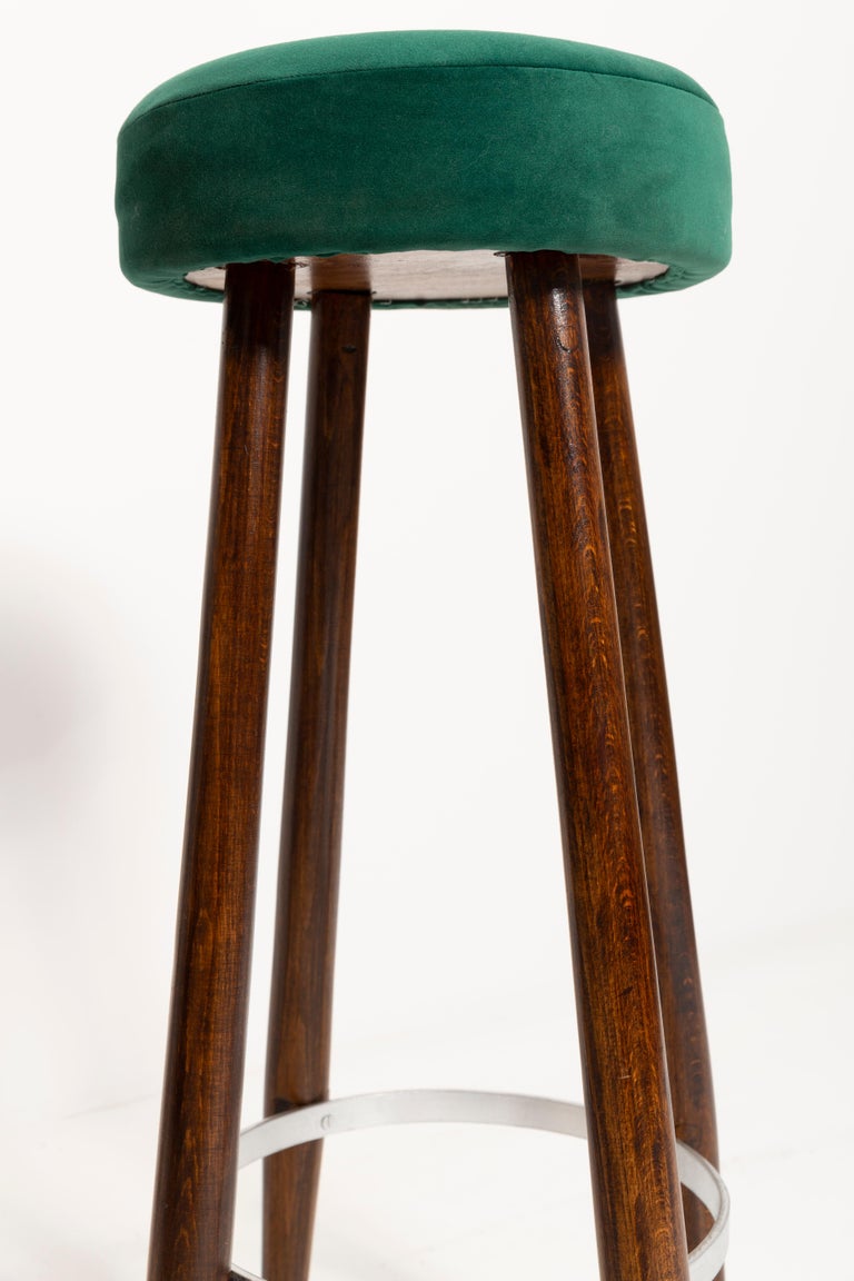 Pair of MidCentury Modern Dark Green Velvet Bar Stools, 1960s at 1stDibs