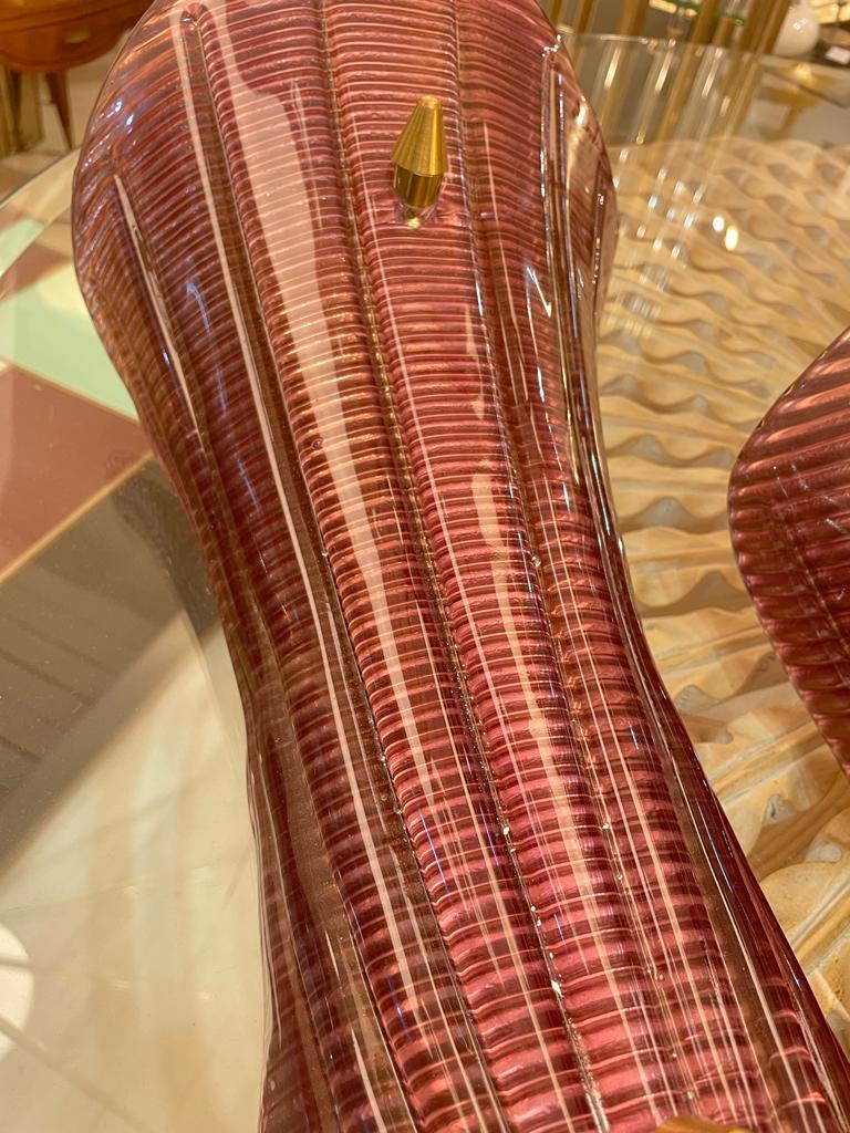 Italian Pair of Mid-Century Modern Dark Pink Murano Glass Sconces